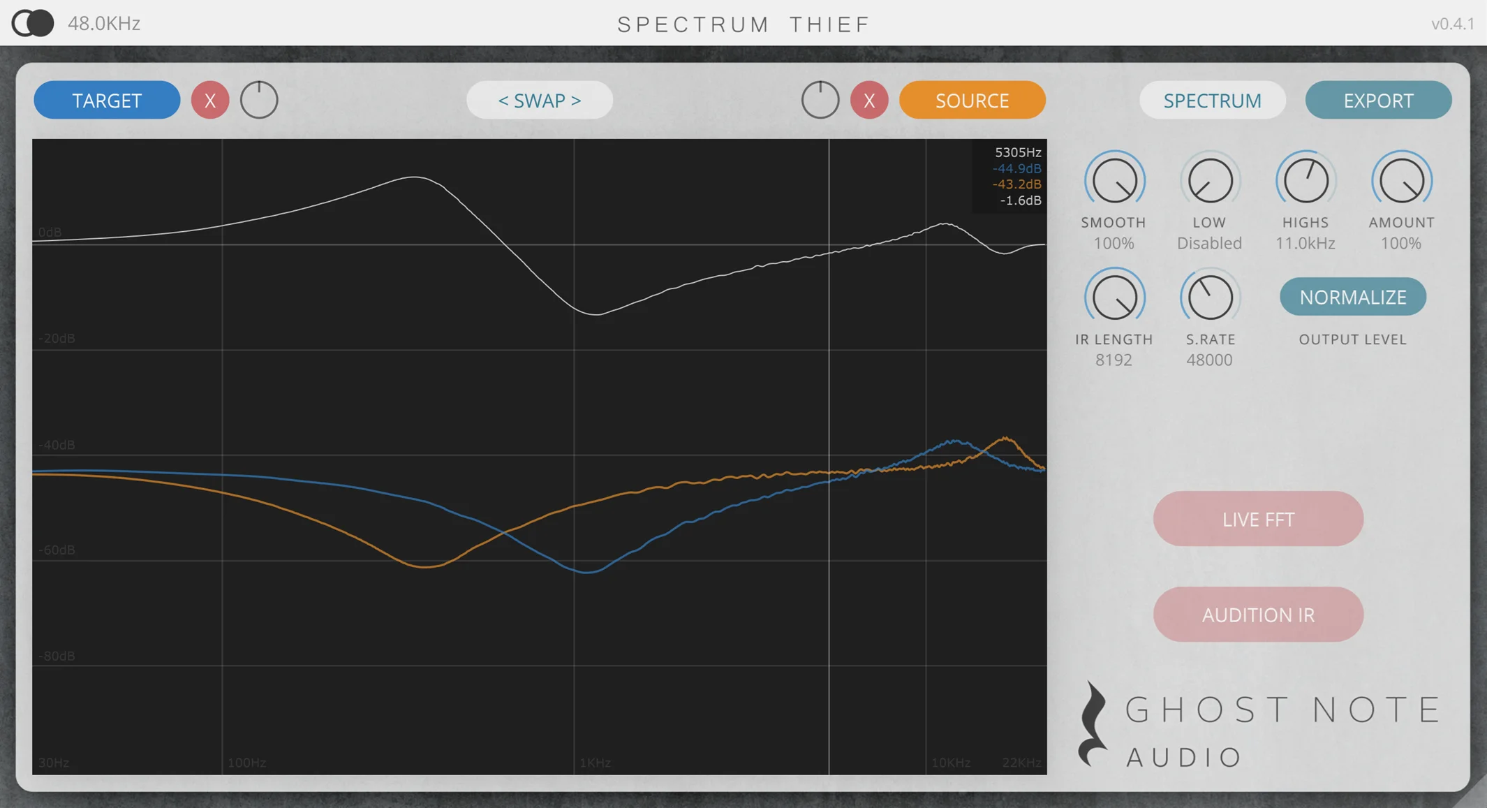 Spectrum Thief EQ matching plugin interface by Ghost Note Audio