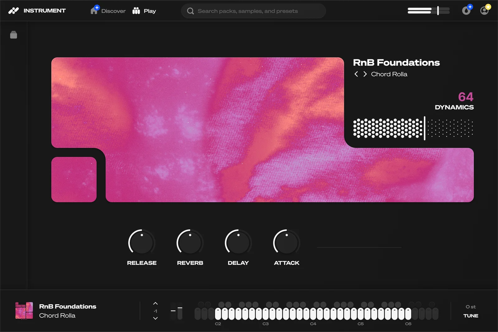 Splice INSTRUMENT plugin interface showing playable preset browsing
