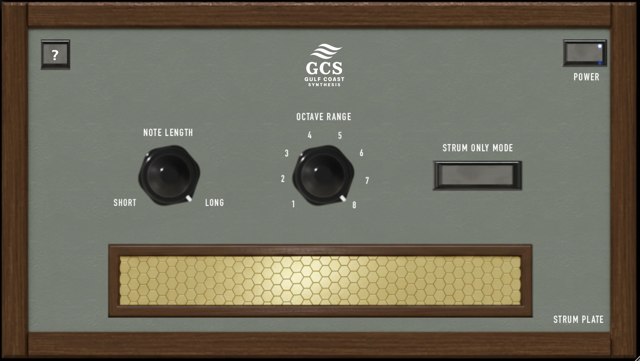 Strum Plate MIDI effect plugin interface by Gulf Coast Synthesis