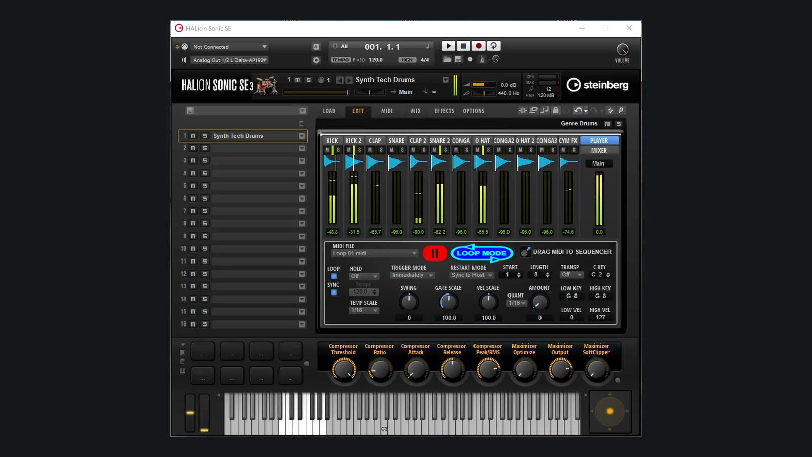 Synth Tech Drums HALion Sonic SE drum instrument interface screenshot