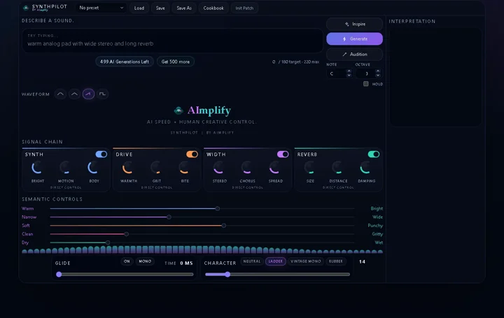 SynthPilot synthesizer interface by AImplify