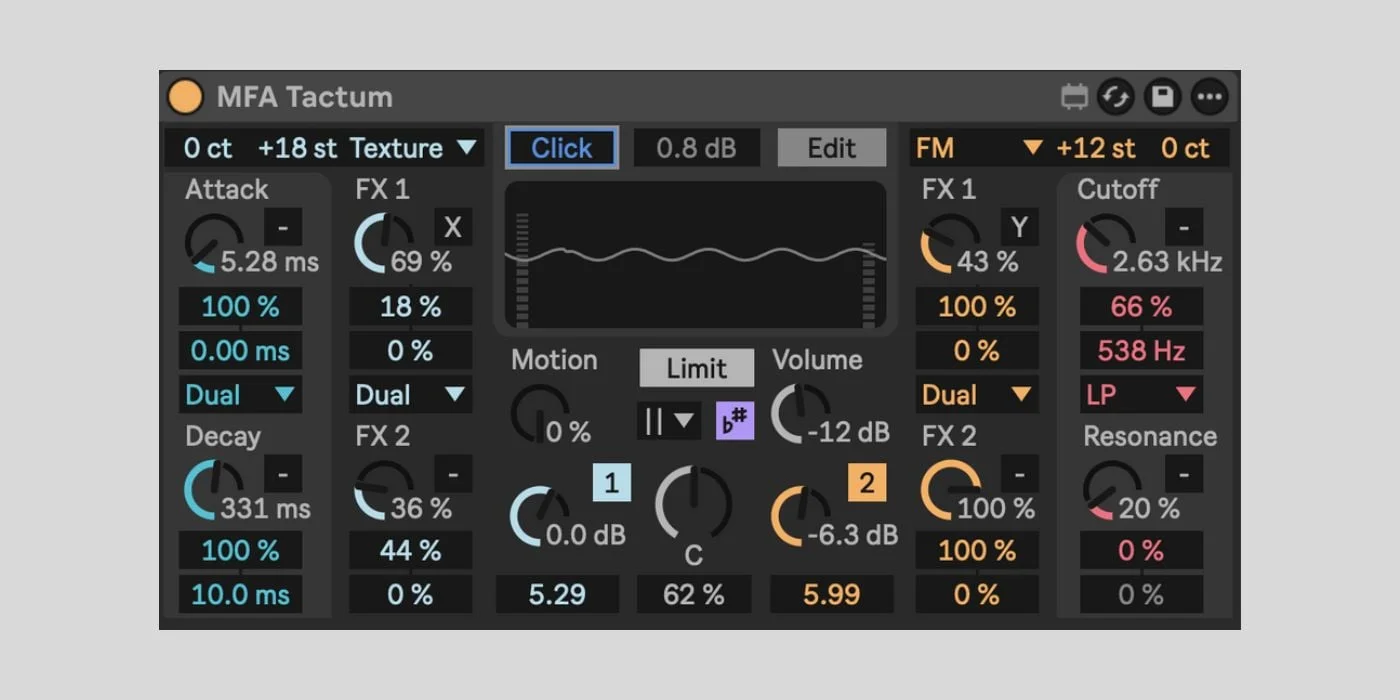 Tactum Max for Live synth interface by Manifest Audio