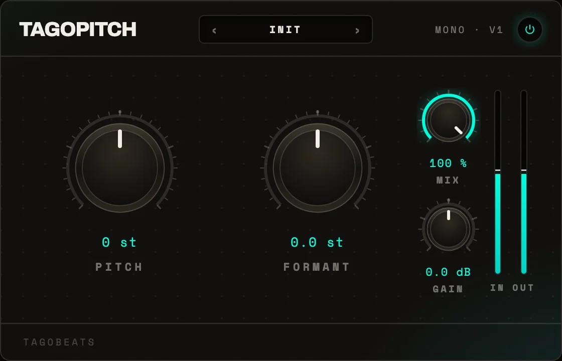 TagoPitch vocal pitch and formant shifter plug-in interface by TagoBeats