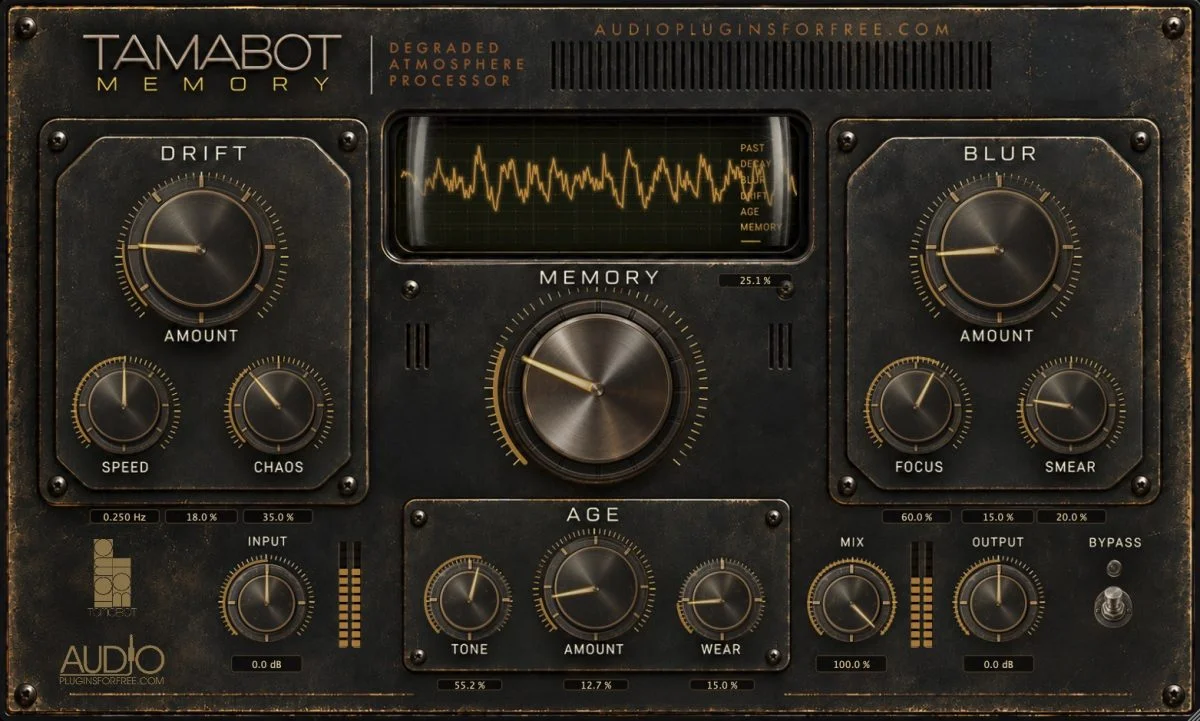 Tamabot Memory degraded atmosphere processor plug-in interface with Drift, Blur, Age, and Memory controls