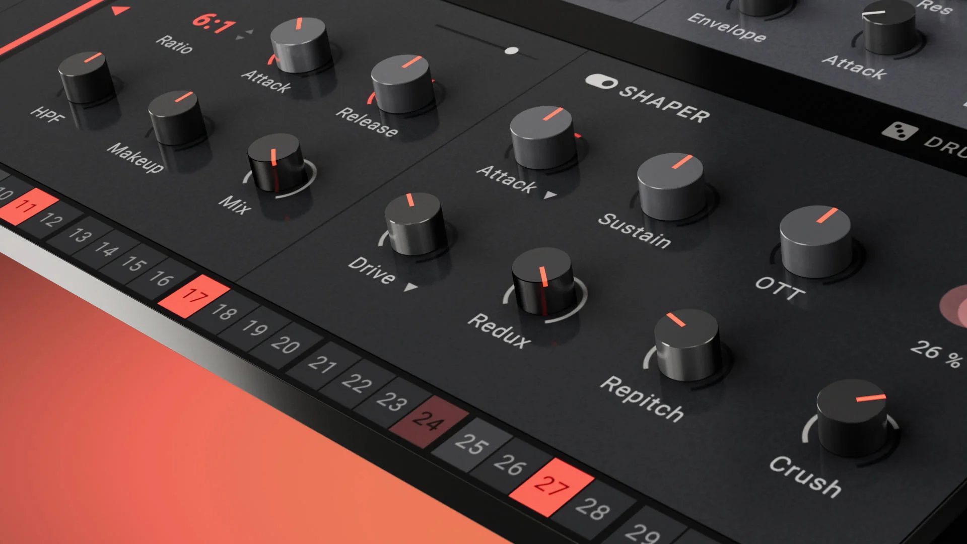 Triaz Player drum plugin interface and effects section by Wave Alchemy