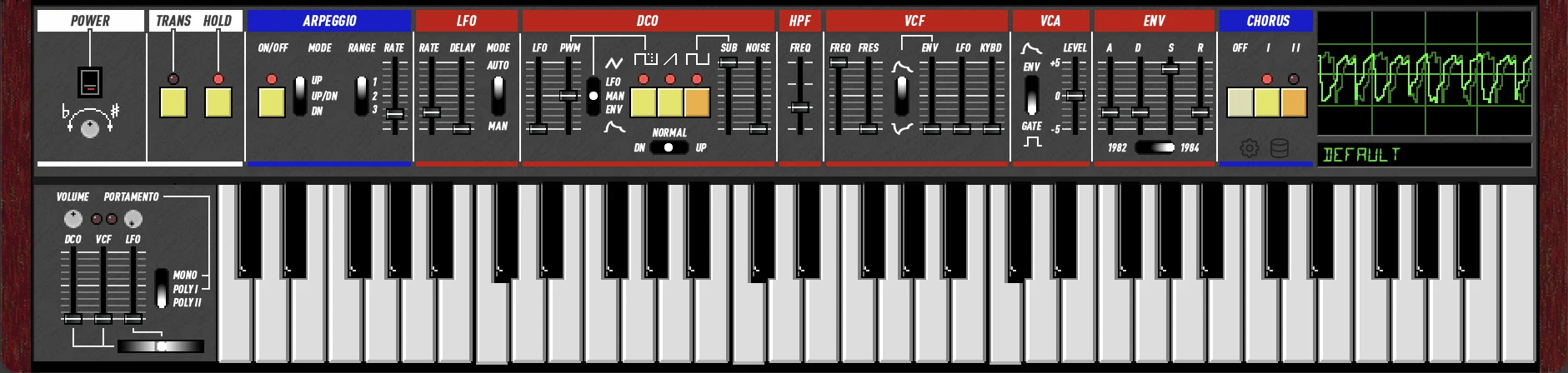 Ultramaster KR-106 virtual analog synthesizer interface