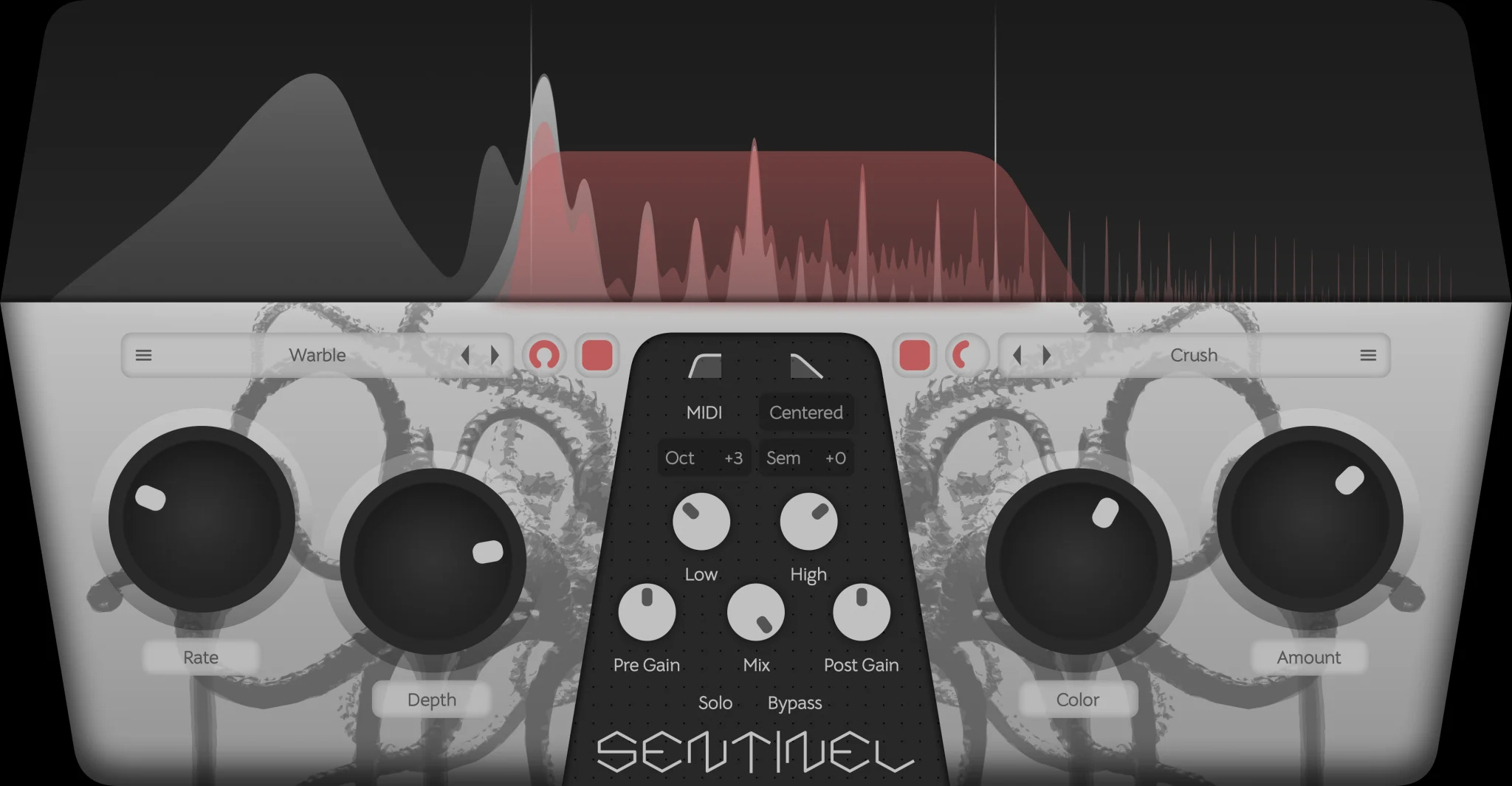 Sentinel distortion plugin interface by Vain Audio