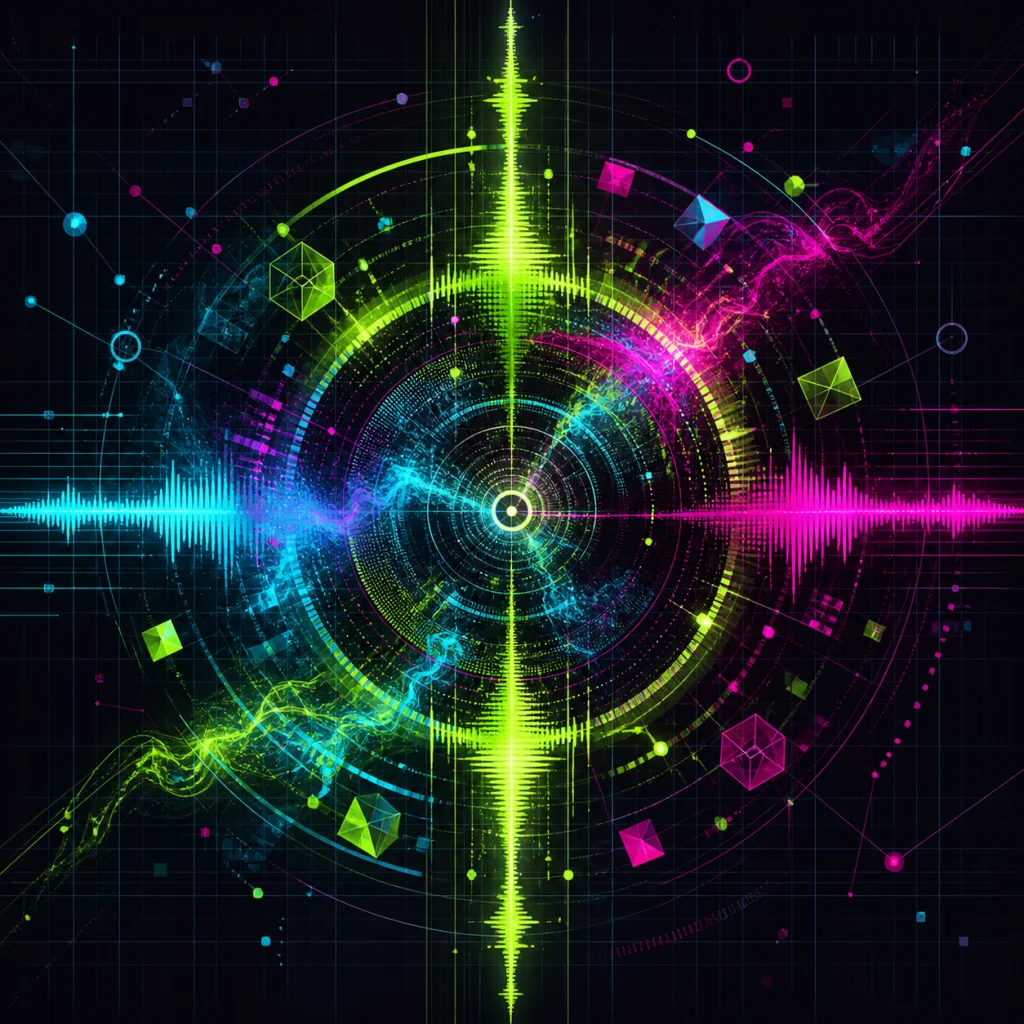 Abstract neon electronic waveform artwork for a music production project