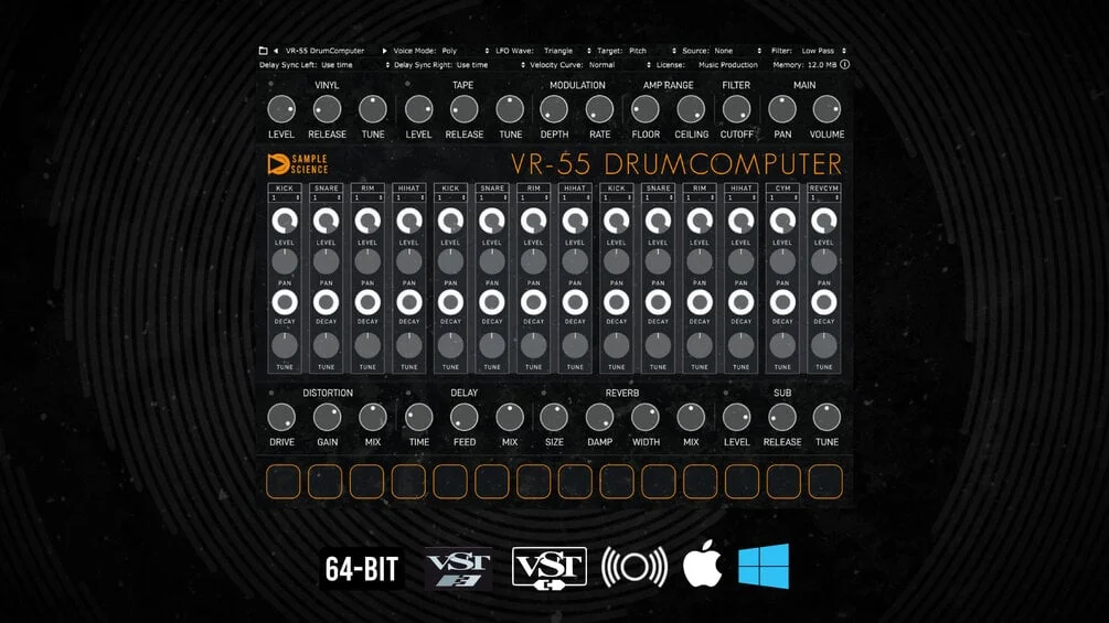 VR-55 DrumComputer plug-in interface by SampleScience